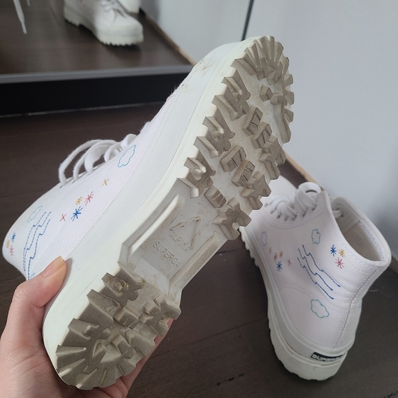 Superga White & Blue Sky Embroidery-Accent Alpina Platform Hi-Top Sneaker 36 - Picture 3 of 9